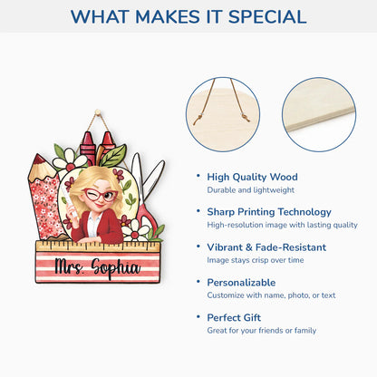 Wood Sign material and size view - Personalized Teacher Wood Sign