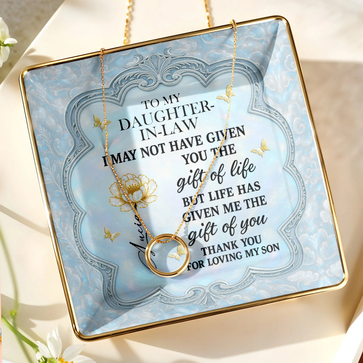 To My Daughter-In-Law, Flowers And Butterflies Beautiful Ceramic Dish