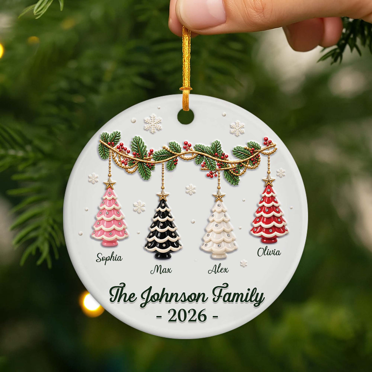 Personalized Family Christmas Tree Ceramic Ornament - Custom Holiday Keepsake Gift