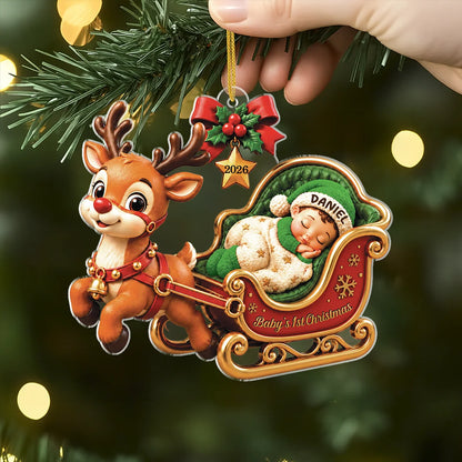 Baby's 1st Christmas - Personalized Reindeer & Sleigh Acrylic Ornament