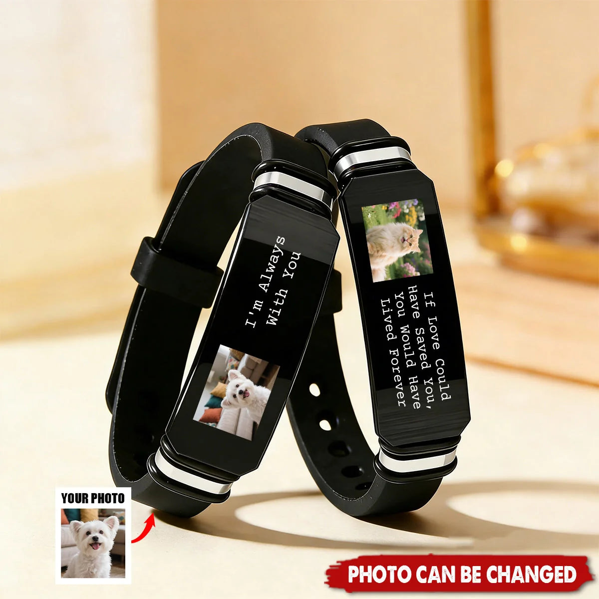 "I'm Always With You" Custom Photo Pet Memorial Bracelet - Keepsake for Dog Cat Lovers