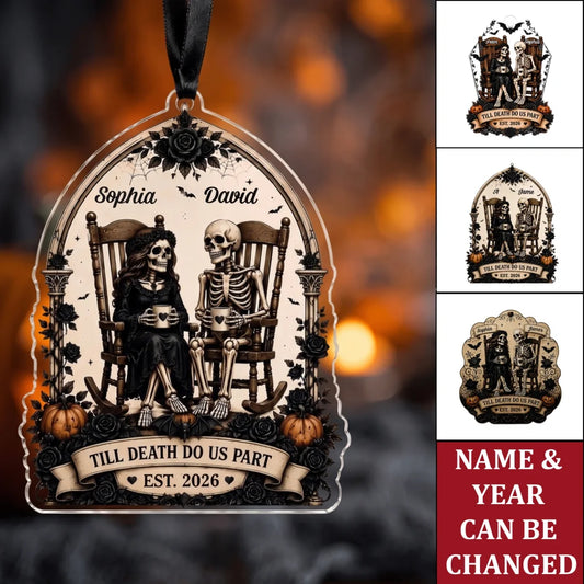Till Death Do Us Part Skeleton Couple Acrylic Ornament - Personalized Halloween Keepsake Gift for Couples