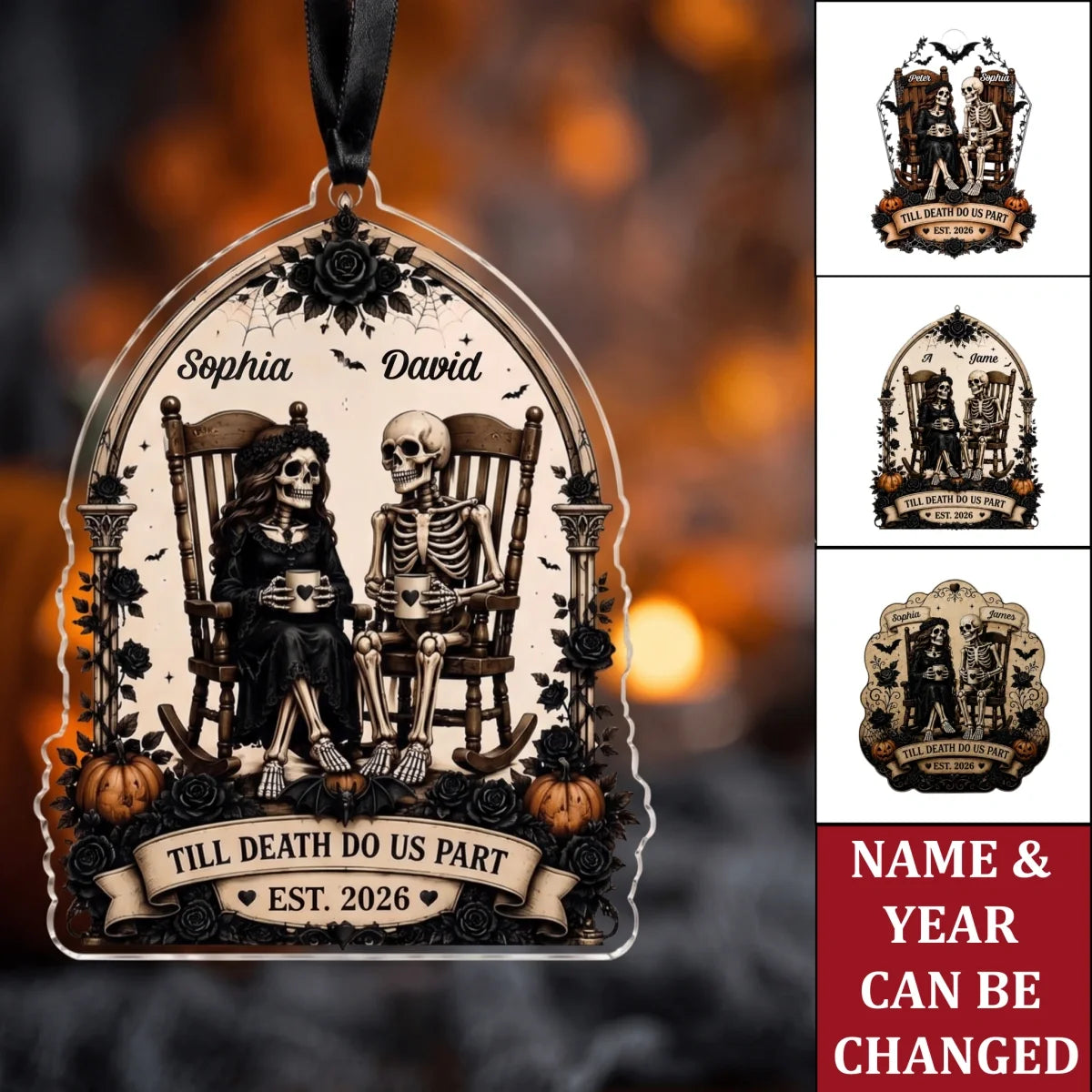 Till Death Do Us Part Skeleton Couple Acrylic Ornament - Personalized Halloween Keepsake Gift for Couples