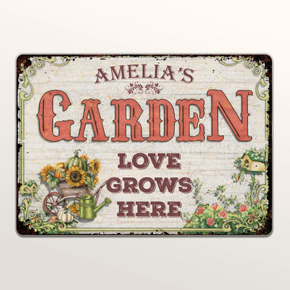 Love Grows Here Personalized Garden Metal Sign - Custom Outdoor Sunflower Yard Decor for Mom & Grandma