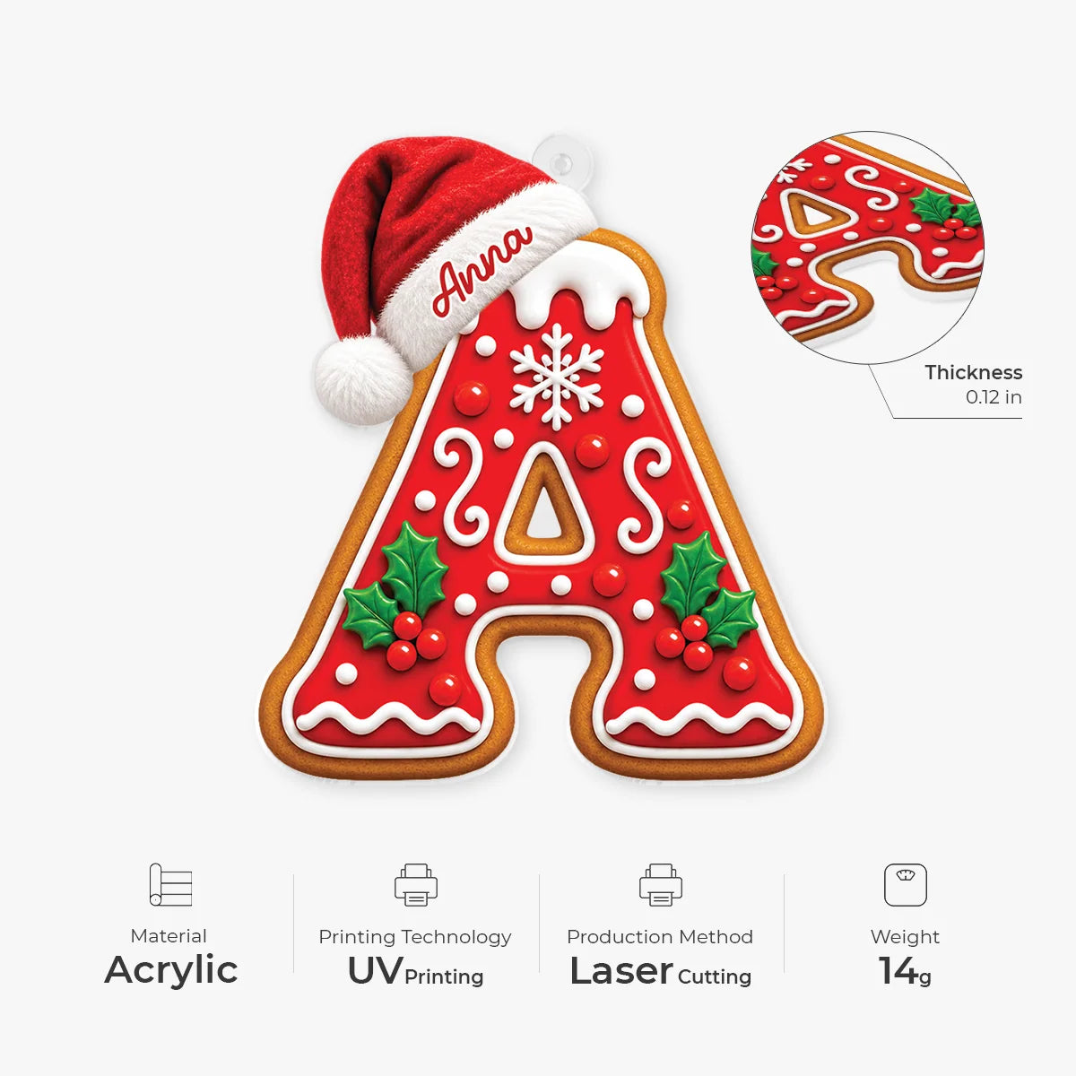 Gingerbread Letter Personalized Acrylic Ornament for Family - Custom Christmas Gift