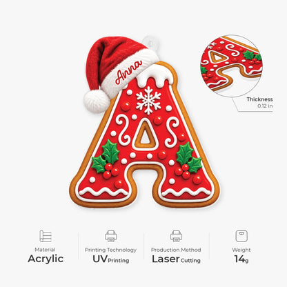 Gingerbread Letter Personalized Acrylic Ornament for Family - Custom Christmas Gift