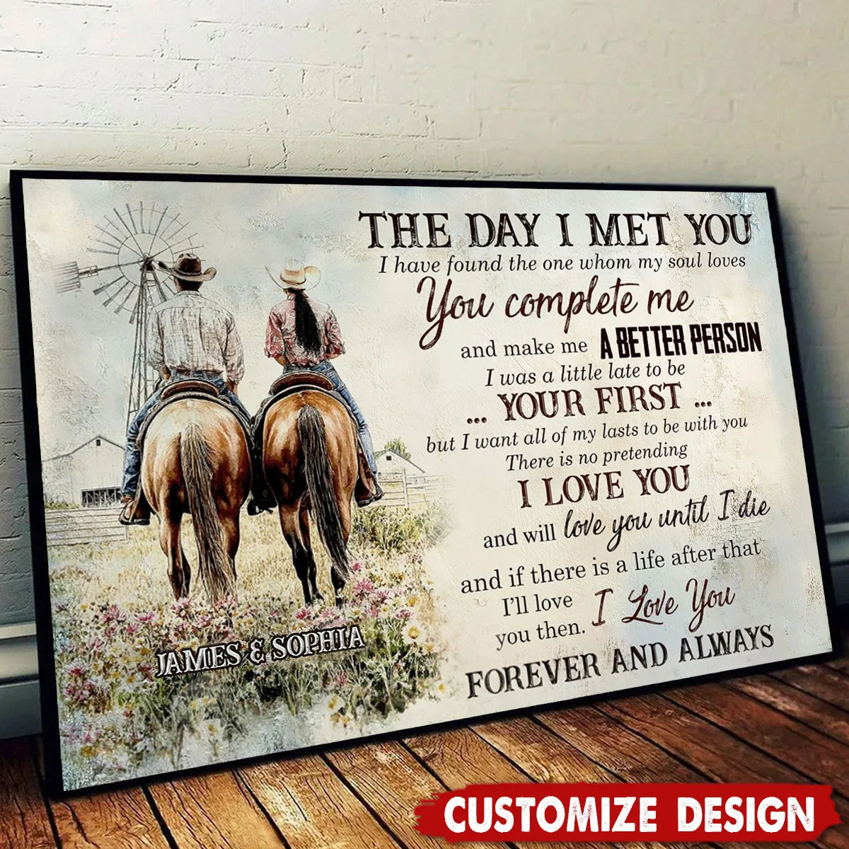 The Day I Met You Personalized Cowboy Couple Canvas / Poster - Custom Western Wall Art Gift for Couples