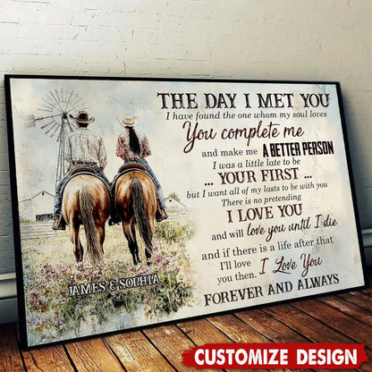 The Day I Met You Personalized Cowboy Couple Canvas / Poster - Custom Western Wall Art Gift for Couples