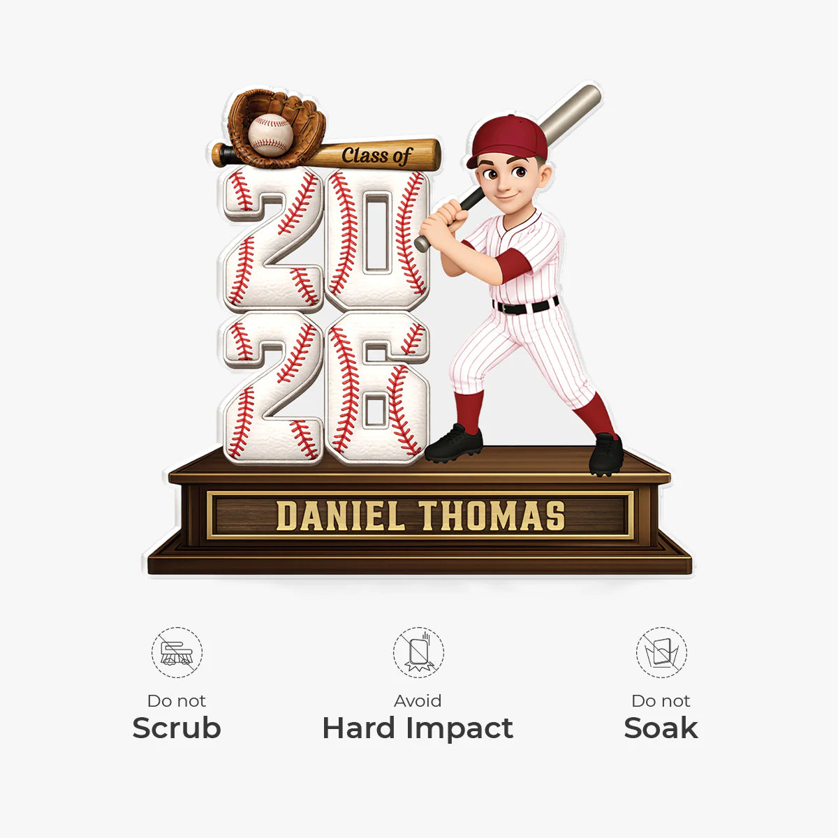 Plaque material and size view - Personalized Baseball Acrylic Plaque