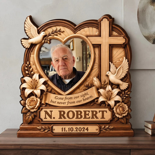 Gone From Our Sight Personalized Memorial Wooden Block - Custom Photo Cross Keepsake Gift for Bereaved Family