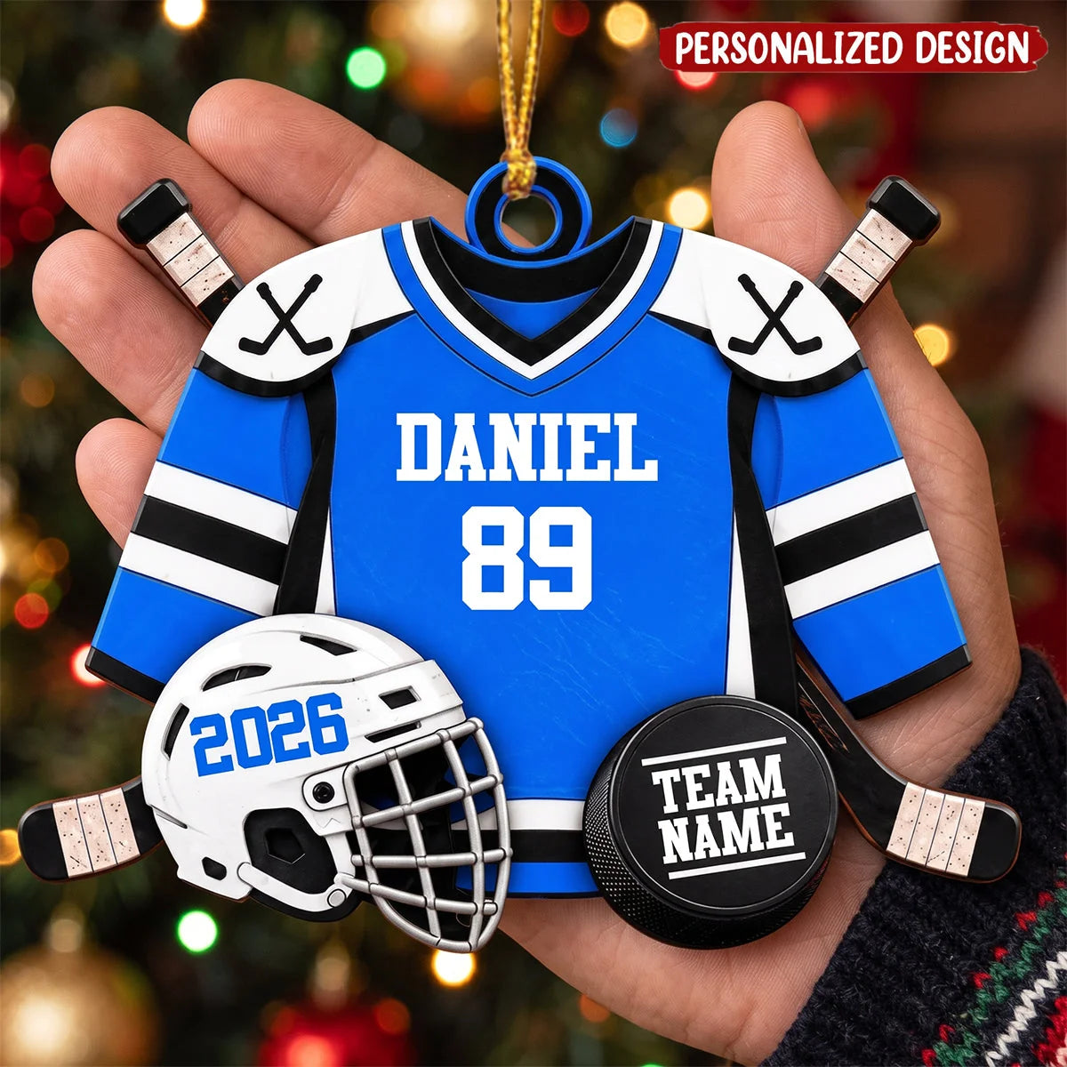 Custom Hockey Player Wooden Ornament - Personalized Ice Hockey Jersey Keepsake