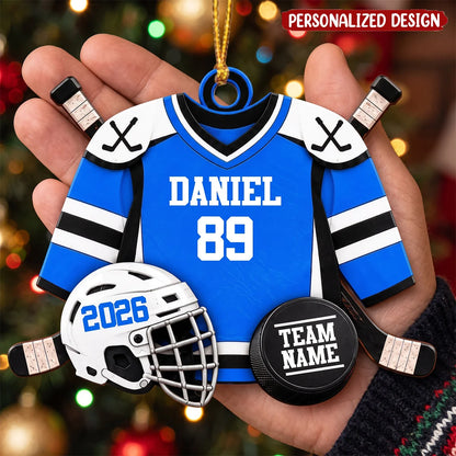 Custom Hockey Player Wooden Ornament - Personalized Ice Hockey Jersey Keepsake