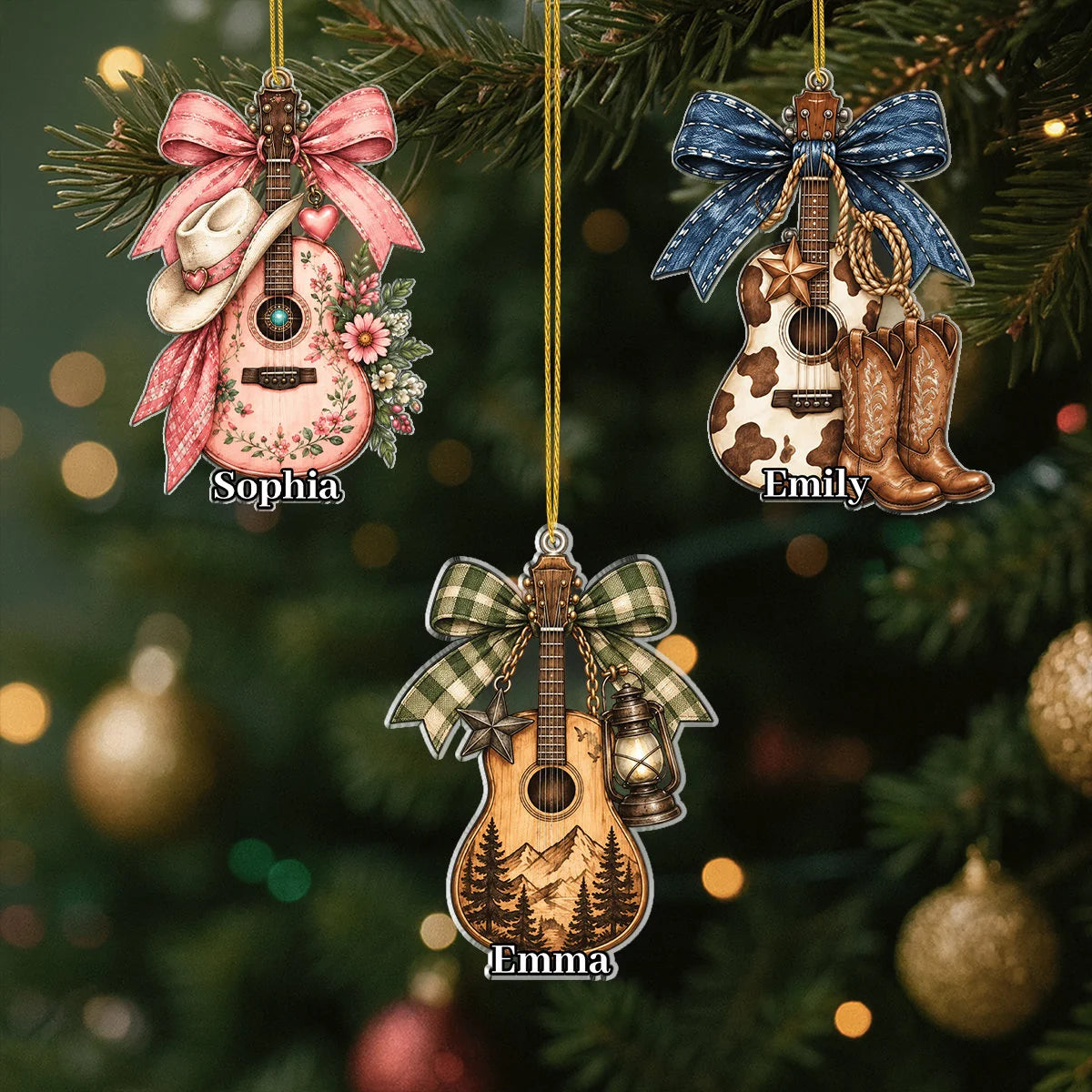 Country Acoustic Guitar Acrylic Ornament - Personalized Christmas Keepsake for Music Lovers