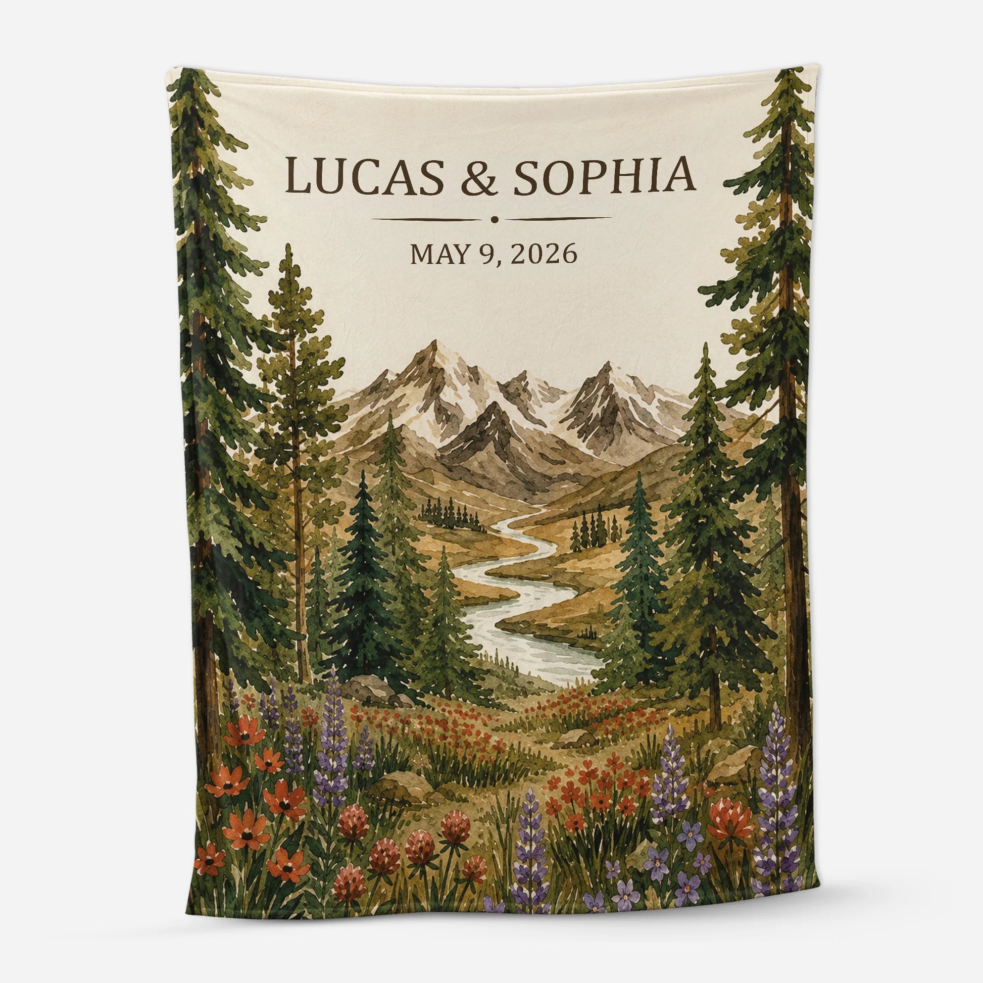 Mountain Landscape Personalized Couple Blanket - Custom Names & Date Anniversary Gift
