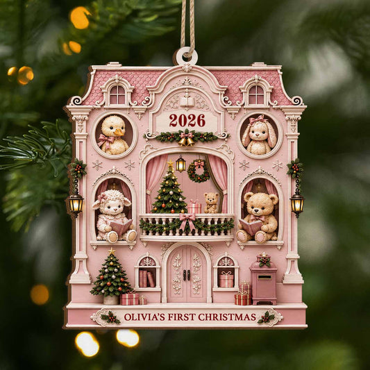 Baby's First Christmas Personalized Dollhouse Wood Ornament - Custom Gift for Daughter or Son