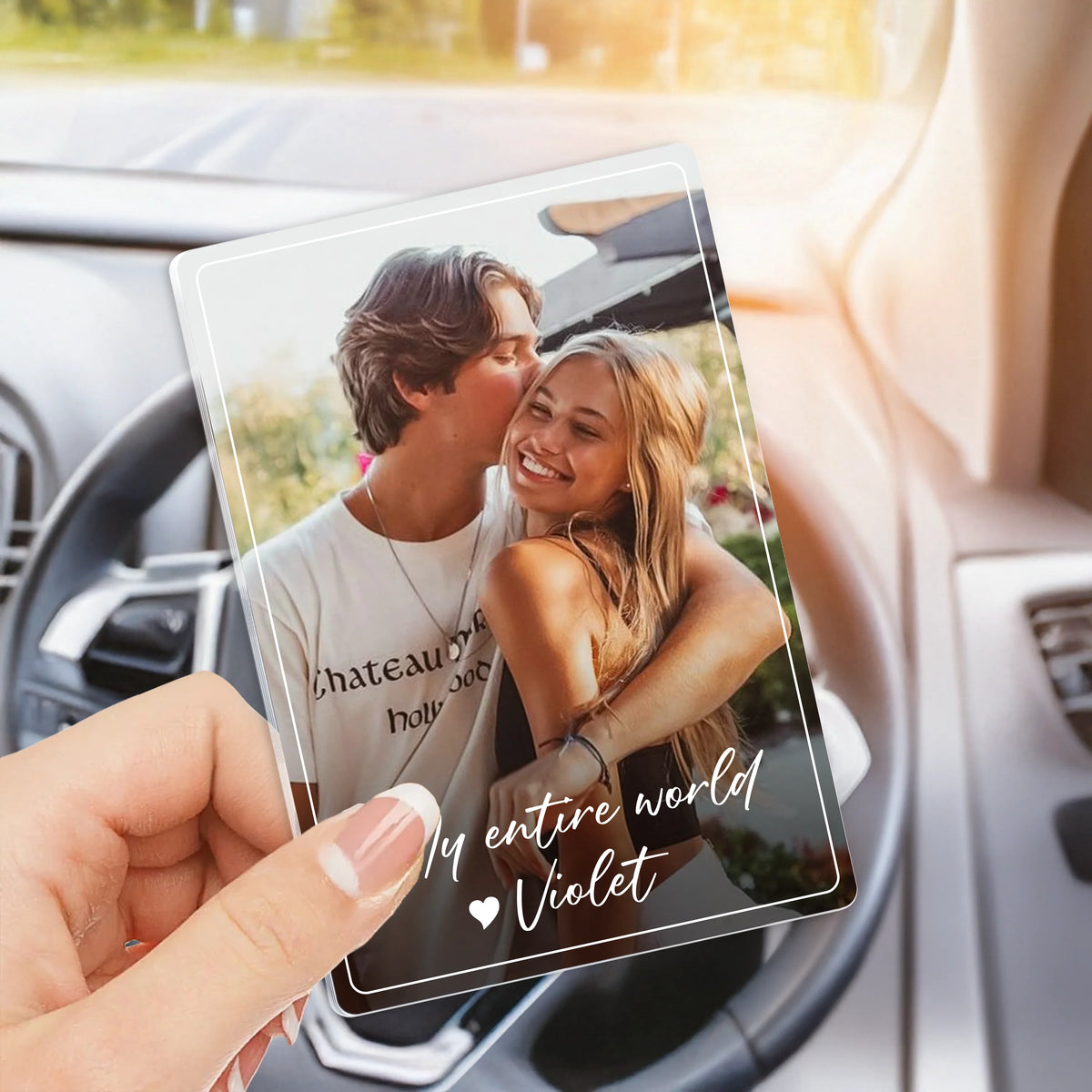 My Entire World Personalized Photo Car Visor Clip - Custom Photo Acrylic Car Decor Gift for Boyfriend Girlfriend Couple