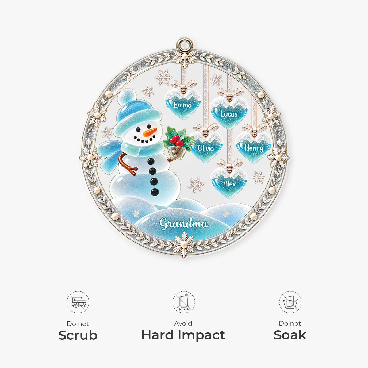 Snowman Family Personalized Acrylic Ornament - Grandma Mom Custom Christmas Gift