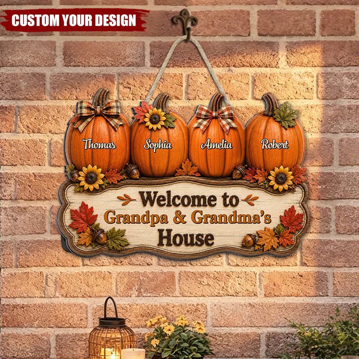 Wood Sign material and size view - Personalized Grandparents Door Sign