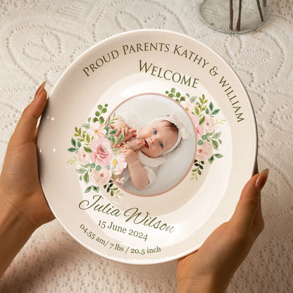 Plaque material and size view - Custom Baby Birth Stats Ceramic Plate
