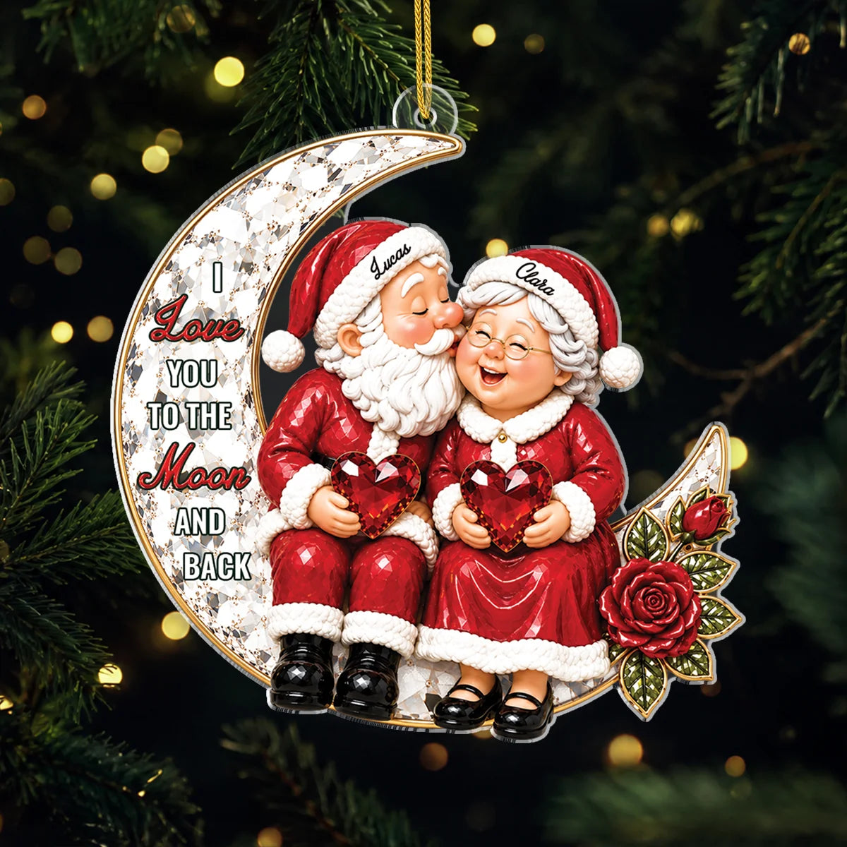 "Love You To The Moon And Back" Personalized Acrylic Ornament - Custom Couple Christmas Gift