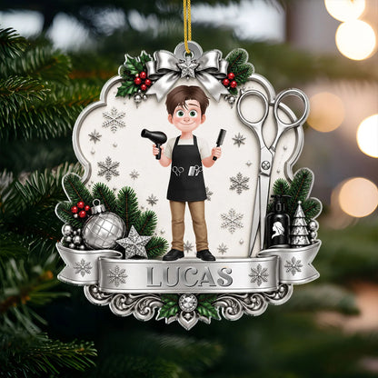 Personalized Hairdresser Acrylic Christmas Ornament - Custom Hairstylist Barber Gift