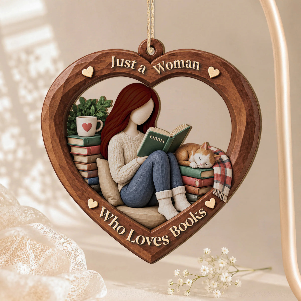 Just A Girl Who Loves Books Personalized Wooden Ornament - Custom Christmas Keepsake Gift for Book Lovers