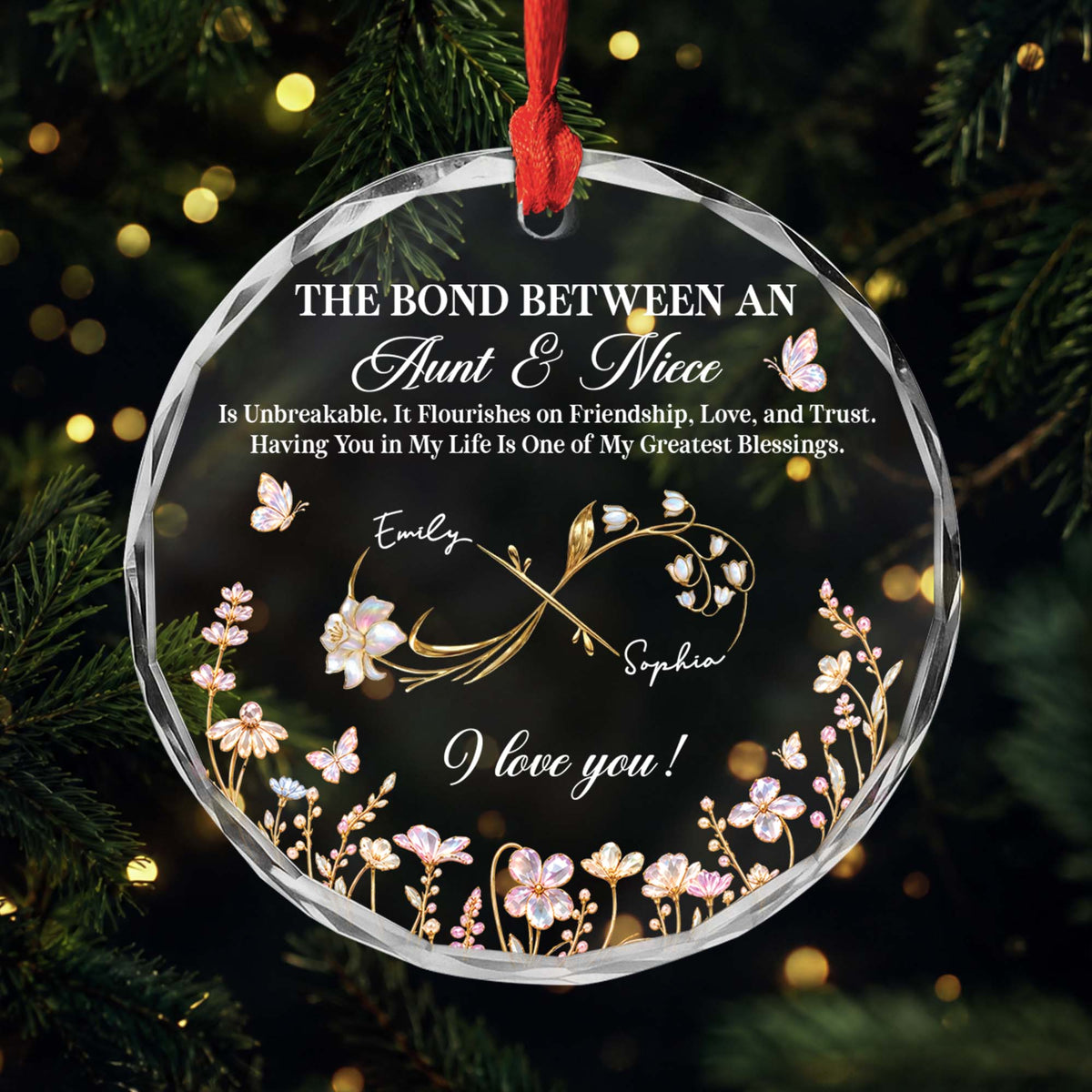 The Bond Between An Aunt & Niece Personalized Glass Ornament - Custom Birth Month Flower Keepsake Gift for Aunt