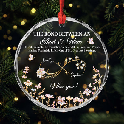The Bond Between An Aunt & Niece Personalized Glass Ornament - Custom Birth Month Flower Keepsake Gift for Aunt