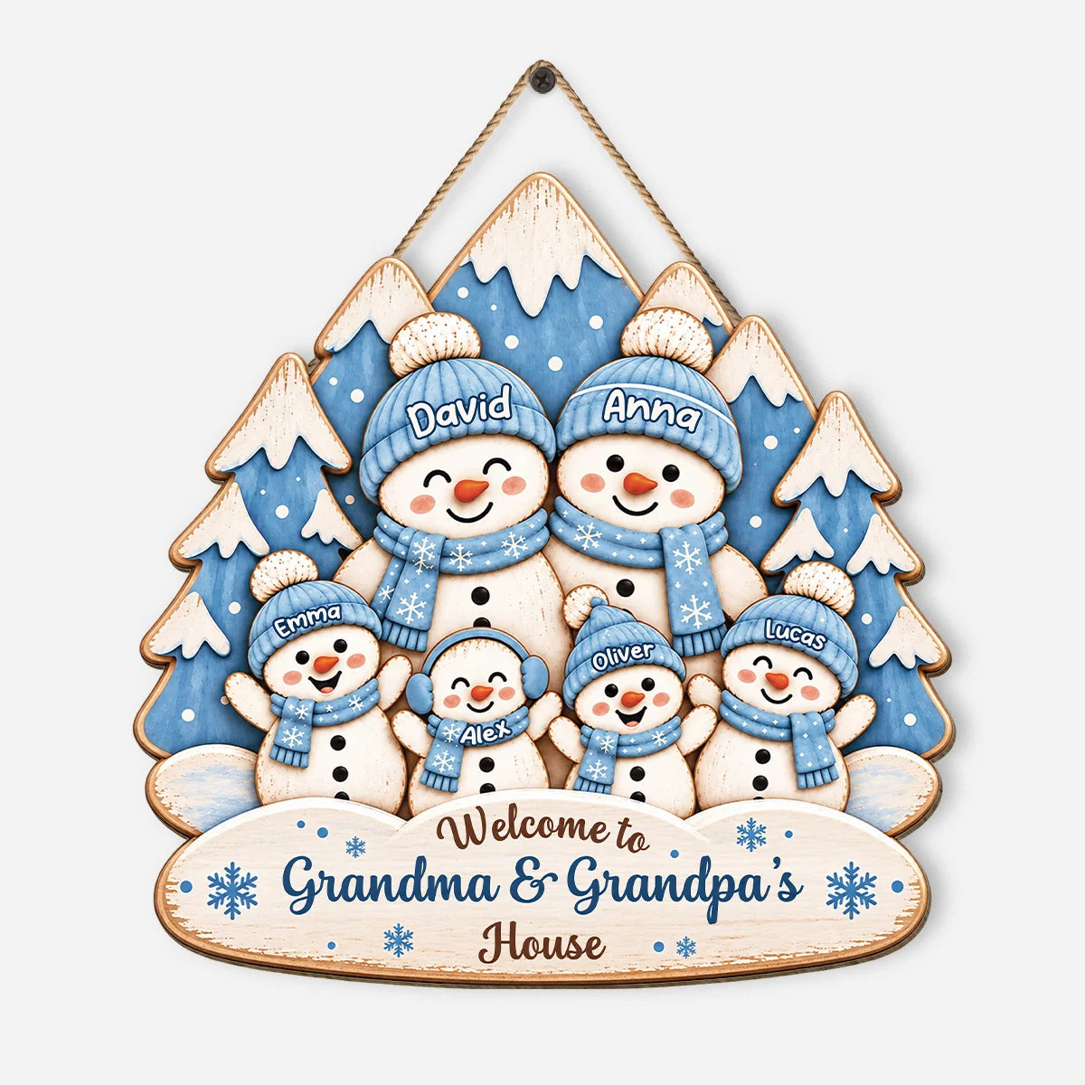 Welcome to Grandma & Grandpa's House - Personalized Wood Sign Custom Snowman Family Christmas Gift