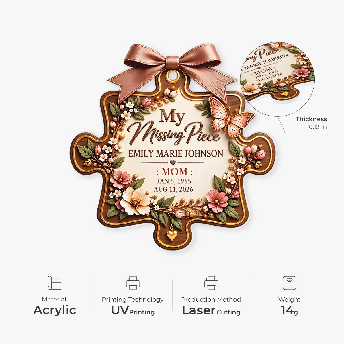 My Missing Piece Ornament Personalized In Loving Memory Keepsake - Memorial Remembrance Gift for Family