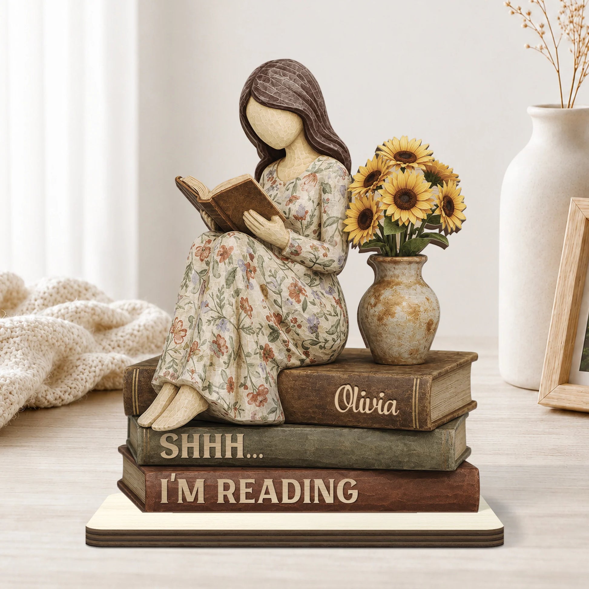 Custom Book Lover Wooden Plaque personalization view for Mom