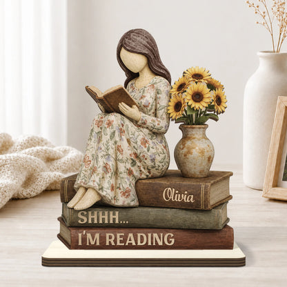 Custom Book Lover Wooden Plaque personalization view for Mom