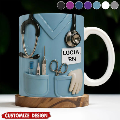 Custom Nurse Scrubs Coffee Mug - Personalized Stethoscope RN Gift for Healthcare Workers