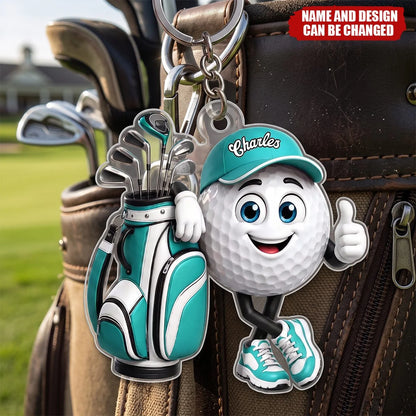 Personalized Golfer Acrylic Keychain - Custom Golf Bag Name Gift