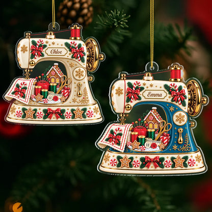 Vintage Sewing Machine Personalized Acrylic Ornament - Custom Seamstress Christmas Tree Decor for Mom & Grandma
