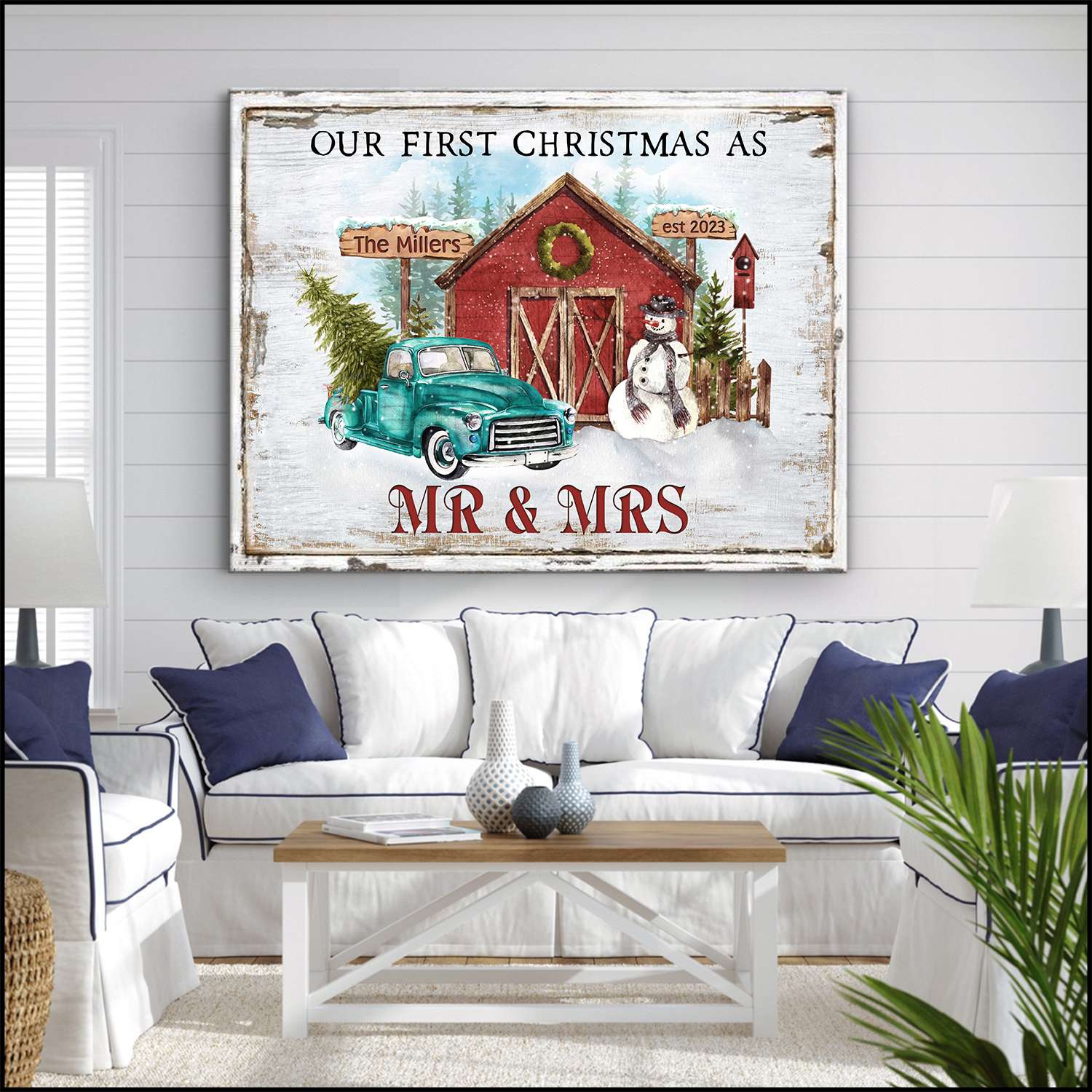 "Our First Christmas As Mr & Mrs" Personalized Canvas / Poster - Custom Newlywed Wall Art Gift