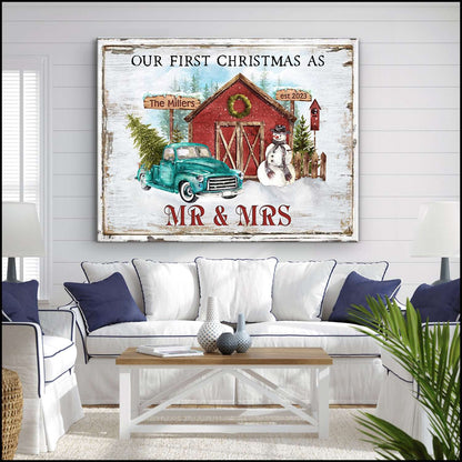 "Our First Christmas As Mr & Mrs" Personalized Canvas / Poster - Custom Newlywed Wall Art Gift
