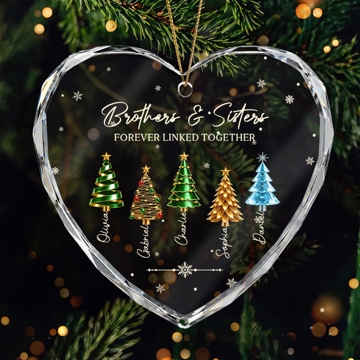 Brothers & Sisters Forever Linked - Custom Glass Heart Ornament for Siblings Christmas