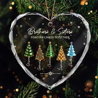 Brothers & Sisters Forever Linked - Custom Glass Heart Ornament for Siblings Christmas