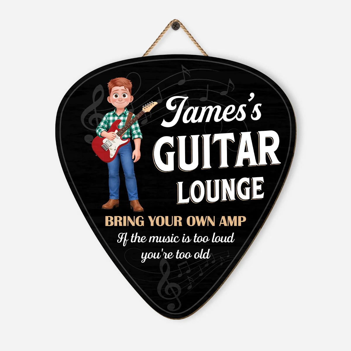 Guitar Lounge Wood Sign - Personalized Bring Your Own Amp Pick Plaque for Music Lovers