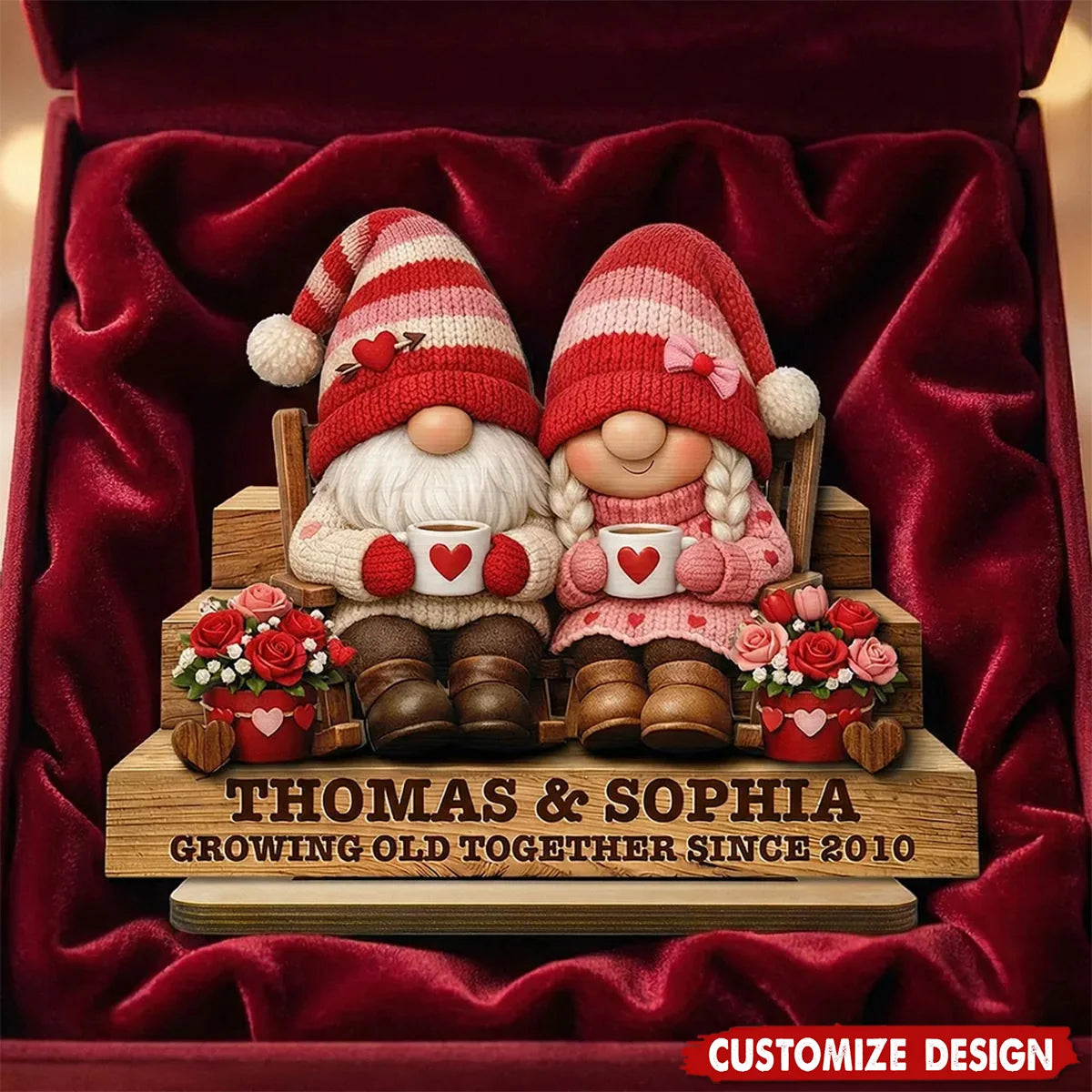 Growing Old Together Personalized Wooden Plaque for Couples - Custom Gnome Anniversary Gift