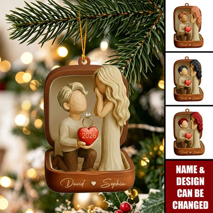 "She Said Yes" Personalized Marriage Proposal Acrylic Ornament - Custom Engagement Gift for Couples