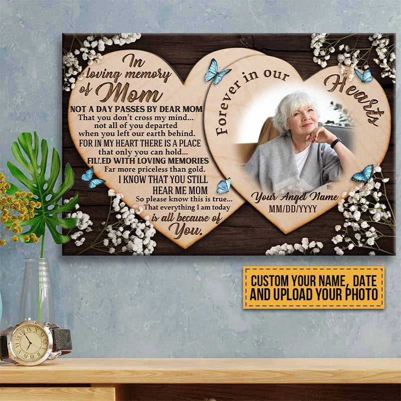 "In Loving Memory of Mom" Personalized Canvas / Poster - Custom Memorial Photo Wall Art Gift