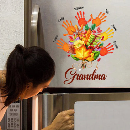 Grandma Personalized Fall Handprint Decal - Custom Grandkids Names Sticker Gift