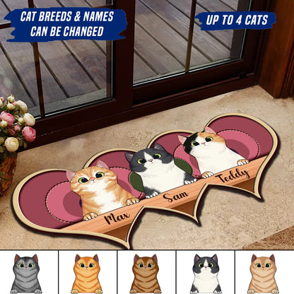 Custom Cat Pink Hearts Shaped Doormat - Personalized Welcome Mat Gift for Cat Lovers