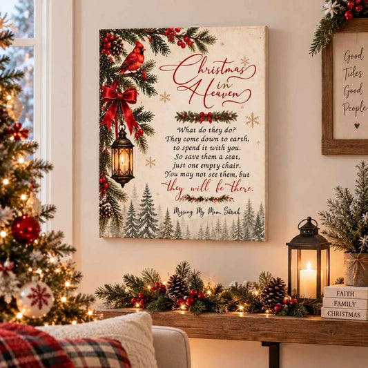 Christmas in Heaven Personalized Memorial Canvas / Poster - Bereavement Keepsake for Family