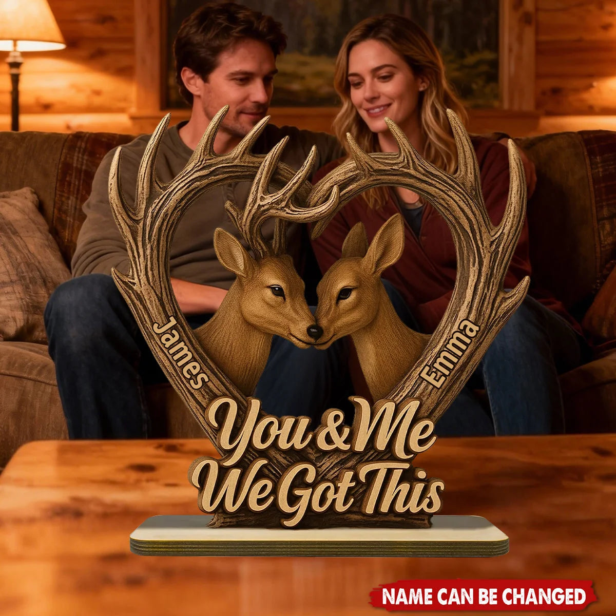 You & Me We Got This Deer Antler Wooden Plaque - Personalized Hunting Couple Gift for Anniversary