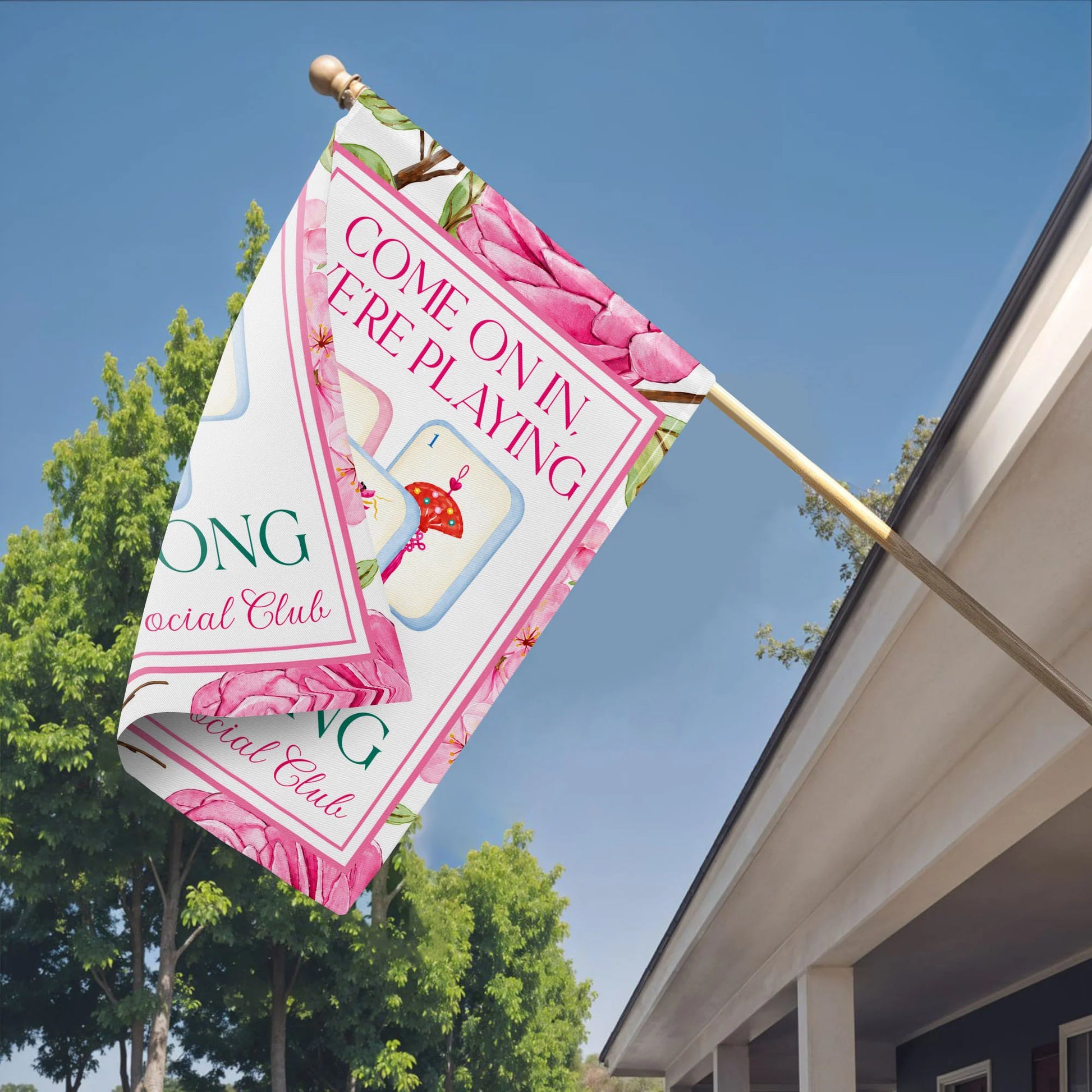Come On In We're Playing Mahjong Personalized Garden Flag - Custom Social Club Yard Decor