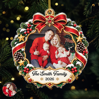 Festive Wreath Personalized Family Photo Acrylic Ornament - Custom Christmas Keepsake Gift for Family