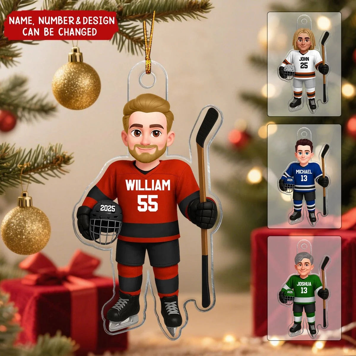 Personalized Hockey Player Acrylic Ornament - Custom Name & Number Keepsake Gift